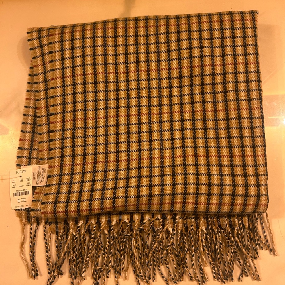 J. Crew Checkered Fringe Scarf- NWT
